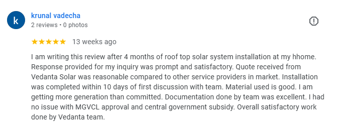 Vedanta Solar Customer Feedback