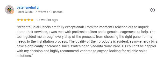 Vedanta Solar Customer Feedback