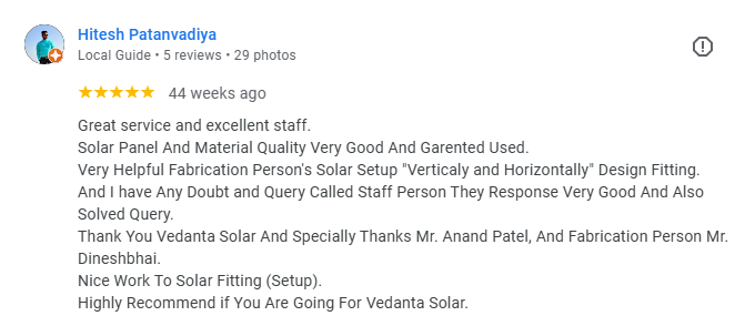 Vedanta Solar Customer Feedback