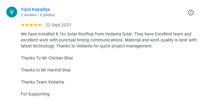 Vedanta Solar Customer Feedback