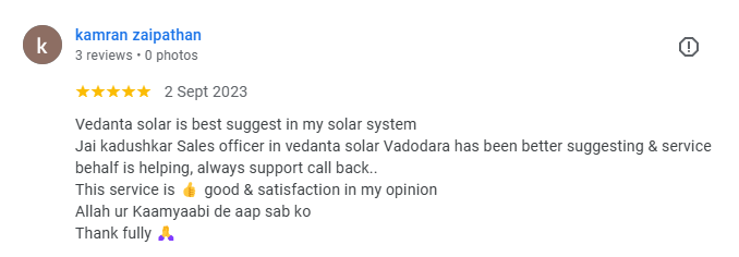 Vedanta Solar Customer Feedback