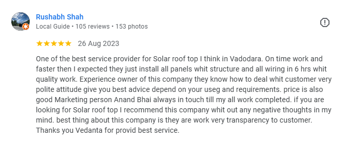 Vedanta Solar Customer Feedback